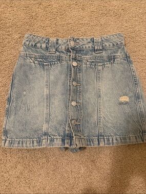 Free People Faded Light Blue Button-Front Denim Mini Skirt